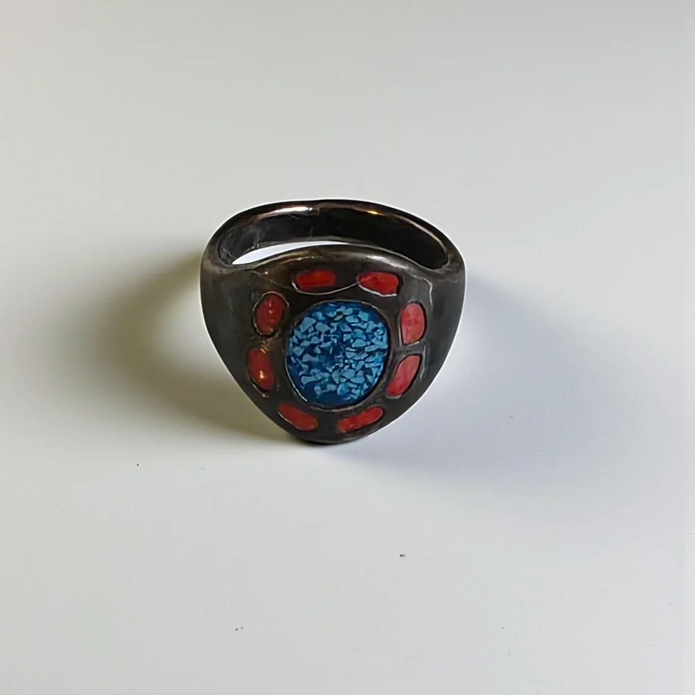 Black Ring with Blue and Red Accents